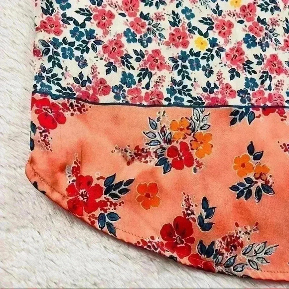 Pale Sky Multicolored Floral Print Quarter Button Short Dolman Sleeve Top Size S - Picture 4 of 16